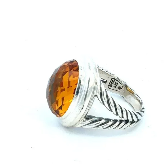 David Yurman Oval Citrine Ring Size 8 Silver Estate DY757 - Picture 2 of 8